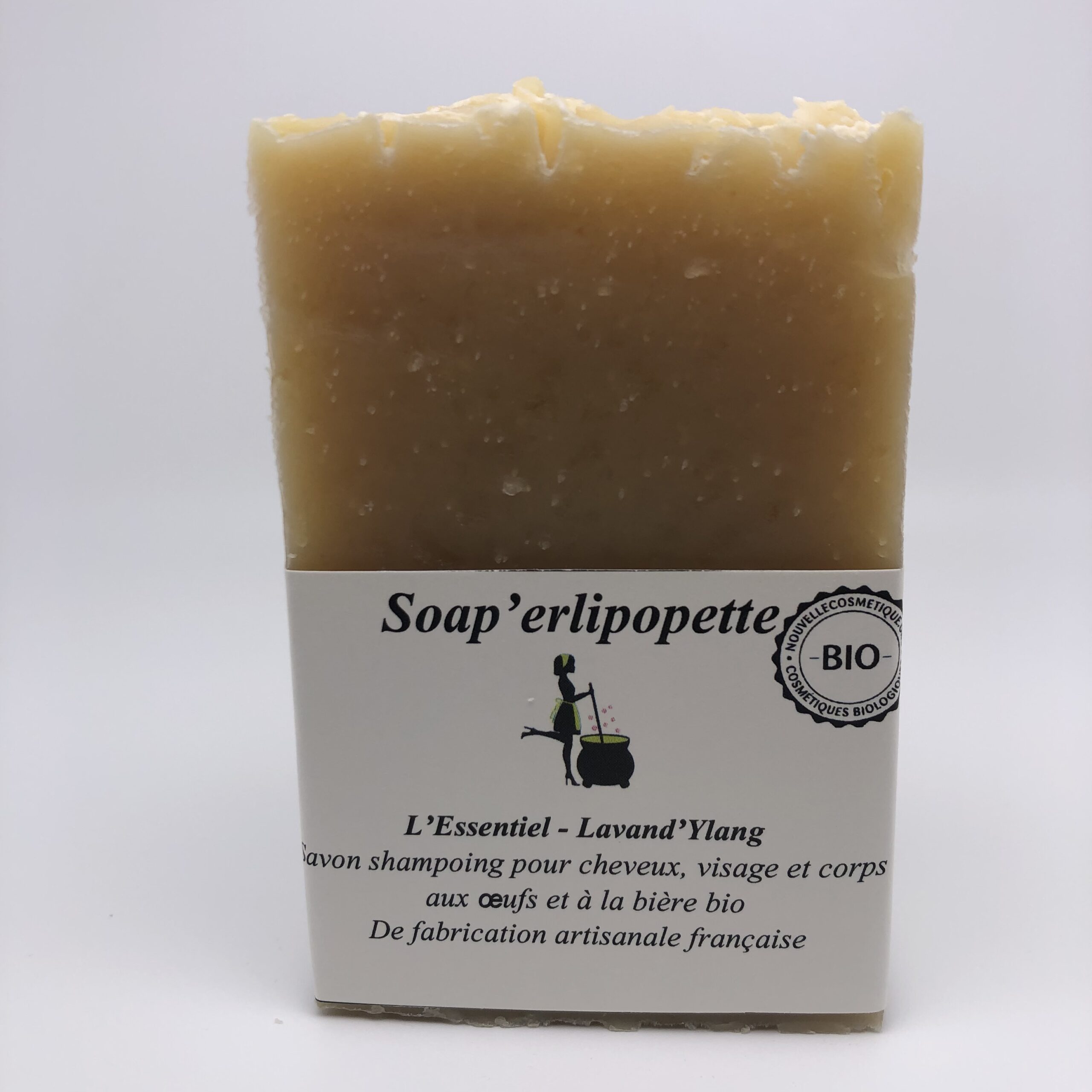 shampoing Lavand'ylang solide aux huiles essentielles bio Lavandin ylang ylang romarin bio saponification à froid argile bière jaune d'oeuf ricin Soap'erlipopette 2